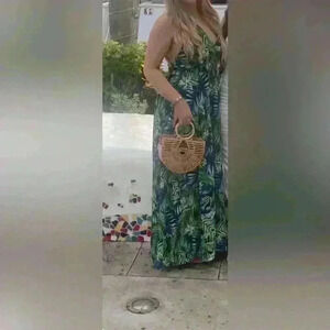 HYFVE PALM PRINT MAXI V NECK DRESS